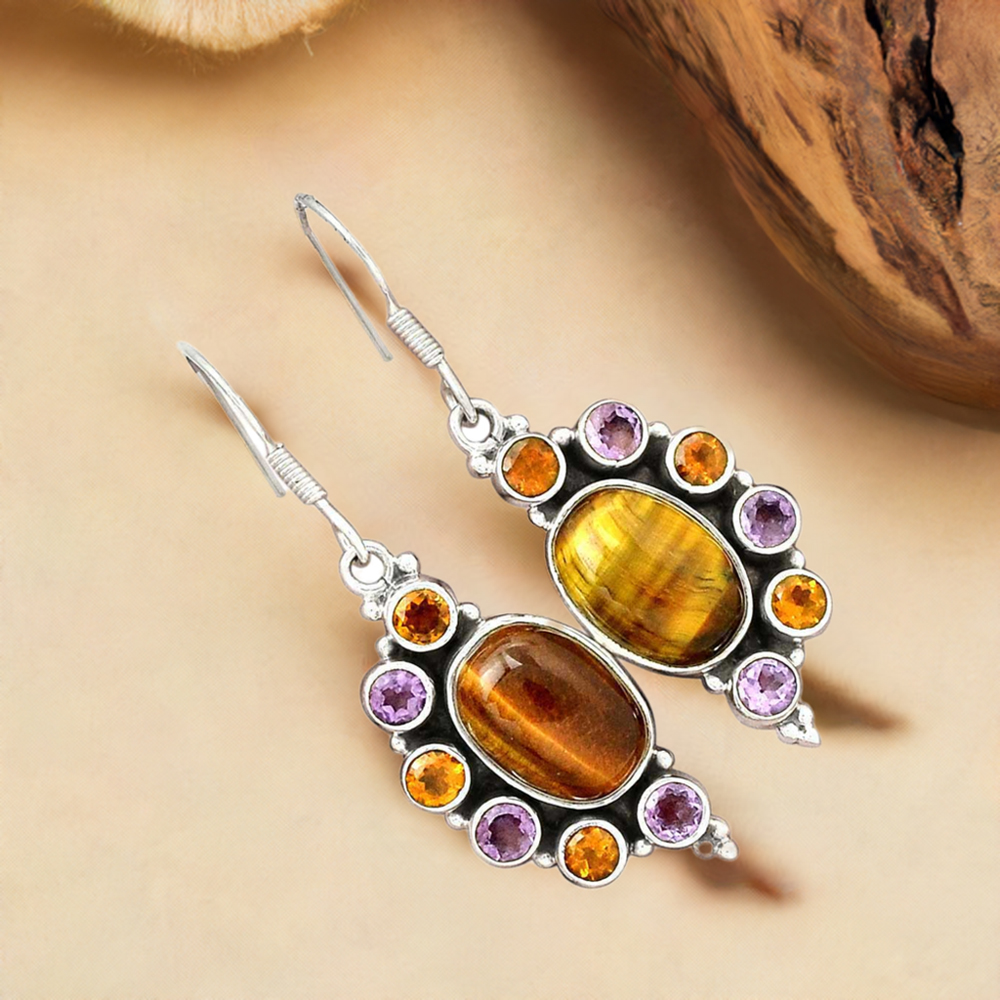 925 Sterling Silver Earrings In Natural Multi Gemstone 925SE2591