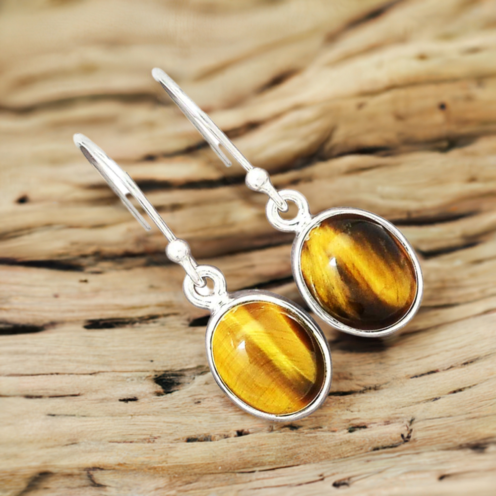 925 Sterling Silver Earrings In Semi Precious Tiger's Eye Gemstone 925SE2592