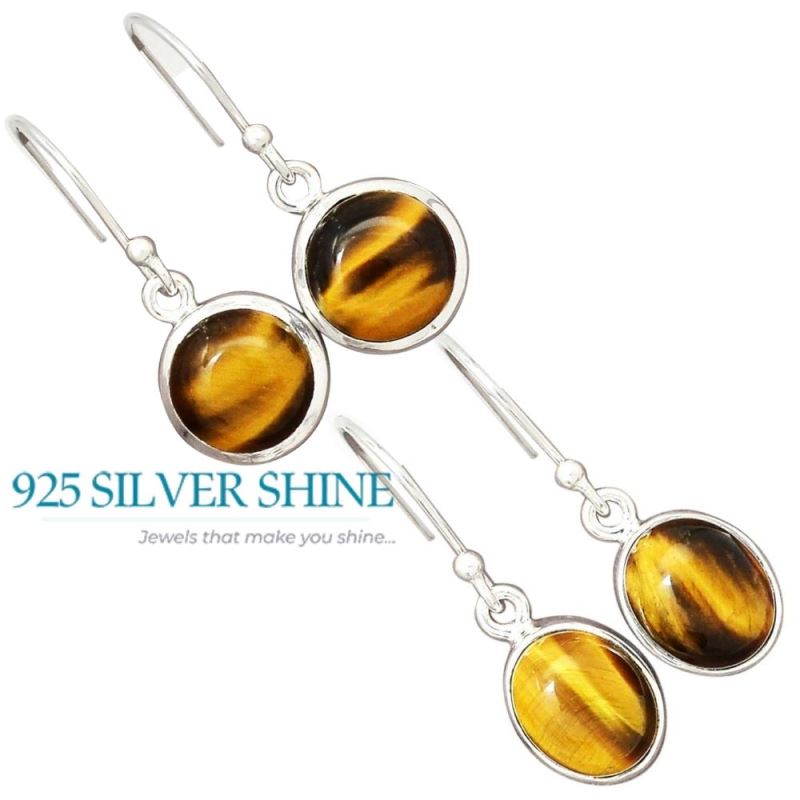 925 Sterling Silver Earrings In Semi Precious Tiger's Eye Gemstone 925SE2592_6