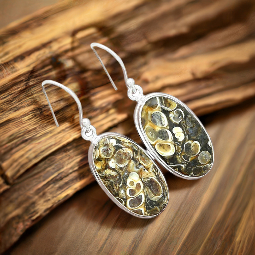 925 Sterling Silver Earrings In Natural Turtella Jasper Gemstone 925SE2594_0