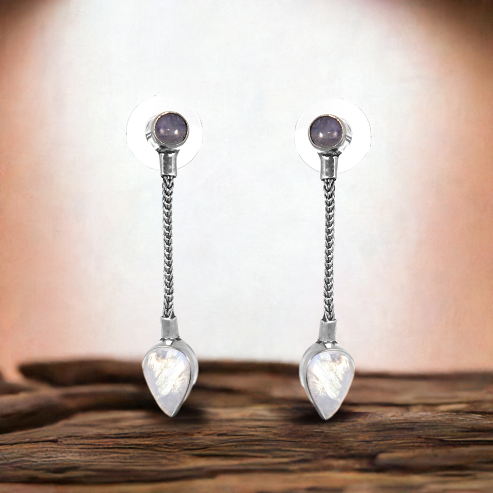 Semi Precious Rainbow moonstone Earrings In 925 Sterling Silver Jewelry 925SE260