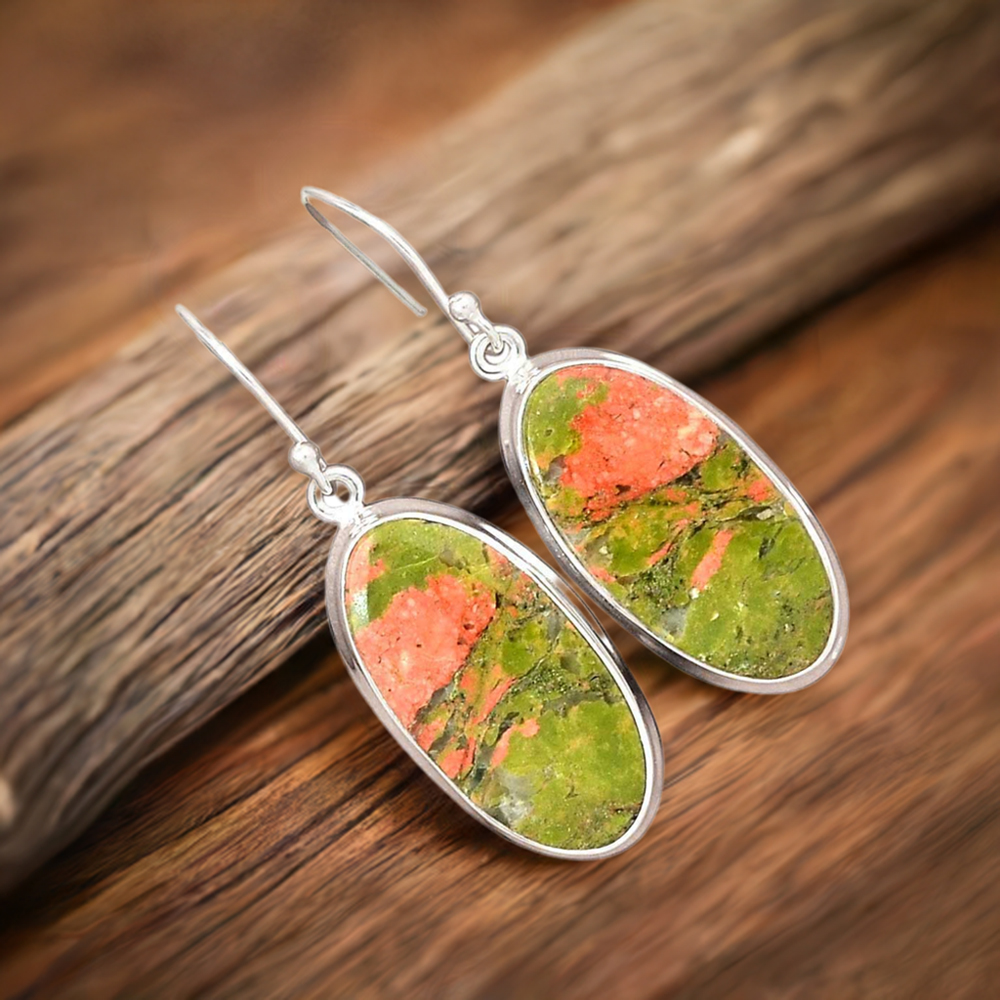 Natural Unakite Gemstone Earrings In 925 Sterling Silver Jewelry 925SE2600