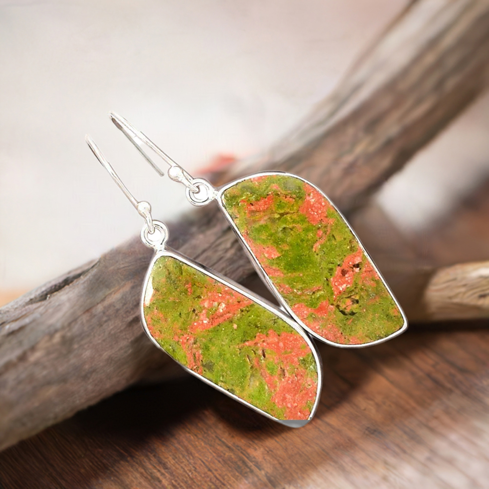 Natural Unakite Gemstone Earrings In 925 Sterling Silver Jewelry 925SE2600_0