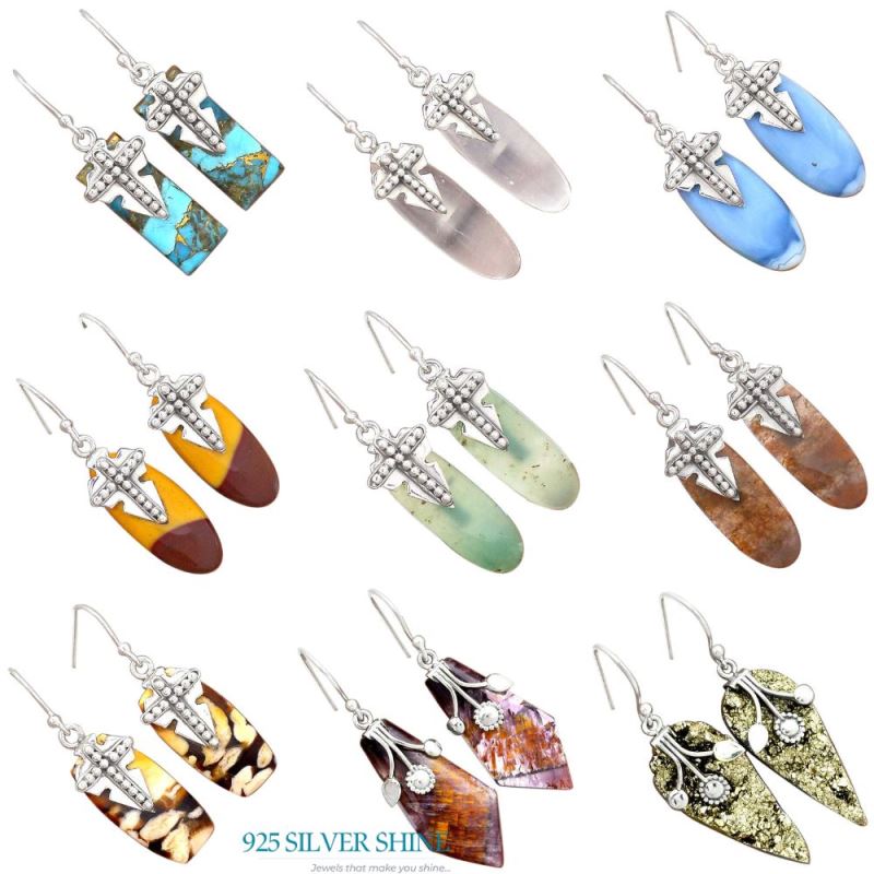 Copper Turquoise Gemstone Earrings In 925 Sterling Silver Jewelry 925SE2610_2