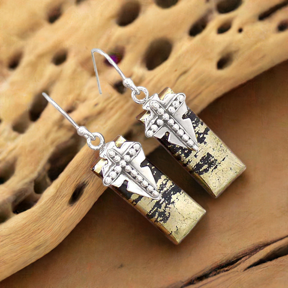 925 Sterling Silver Earrings In Golden Pyrite Gemstone Jewelry 925SE2614