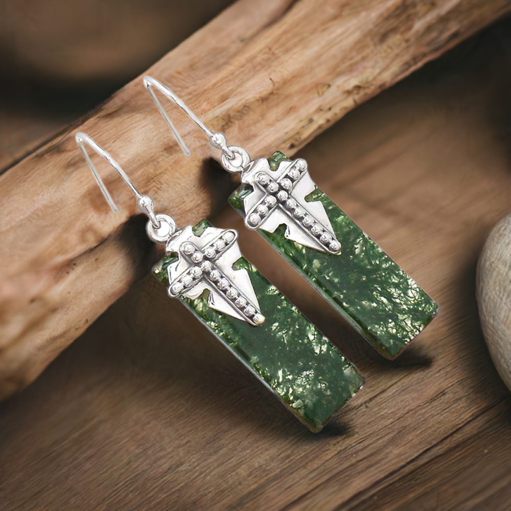 925 Sterling Silver Handmade Earrings In moss agate Gemstone Jewelry 925SE2620