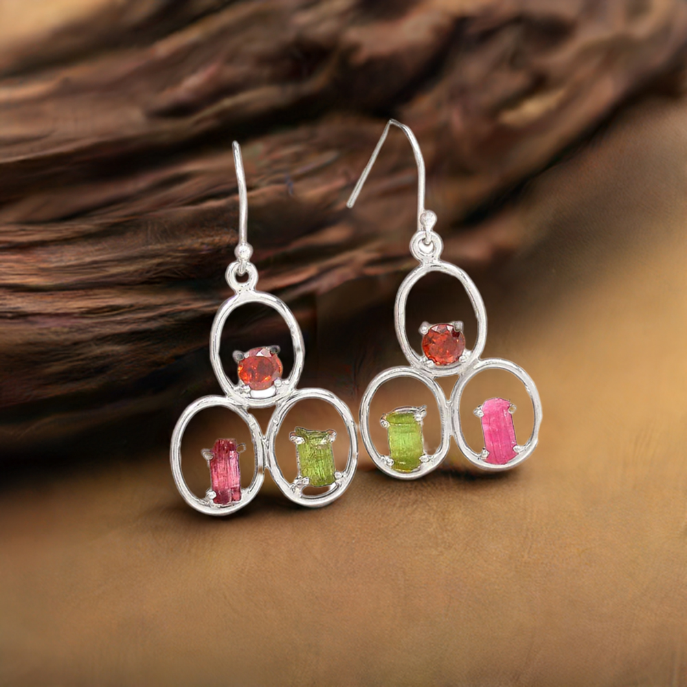 925 Sterling Silver Earrings In Tourmaline Gemstone Jewelry 925SE2632