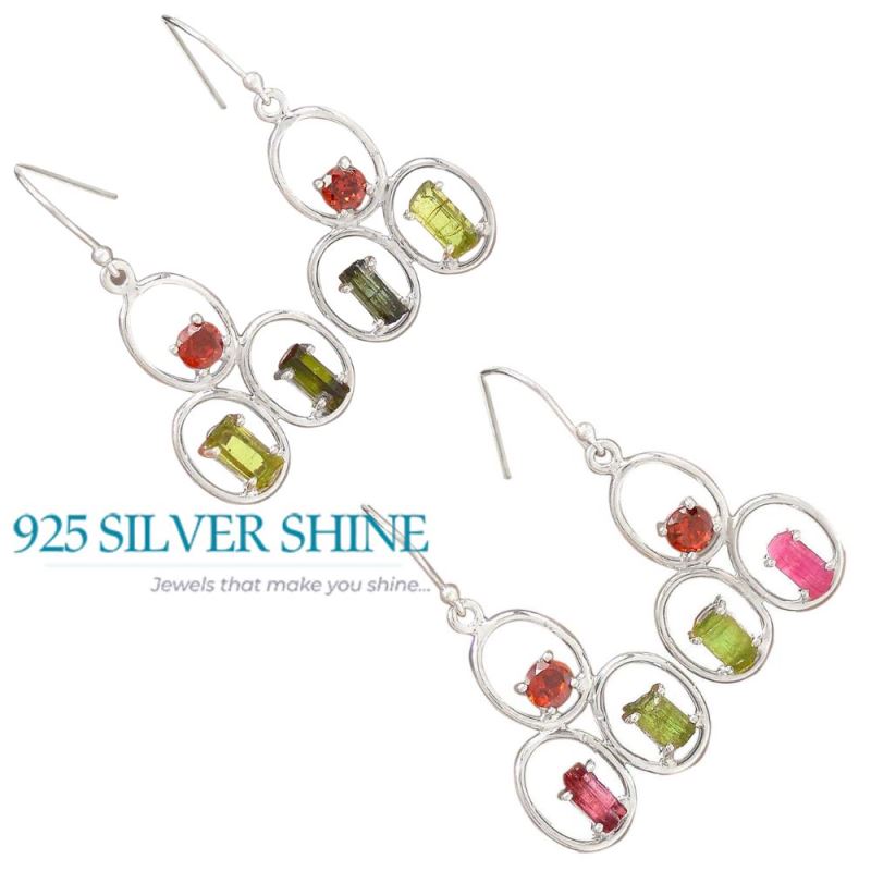 925 Sterling Silver Earrings In Tourmaline Gemstone Jewelry 925SE2632_3