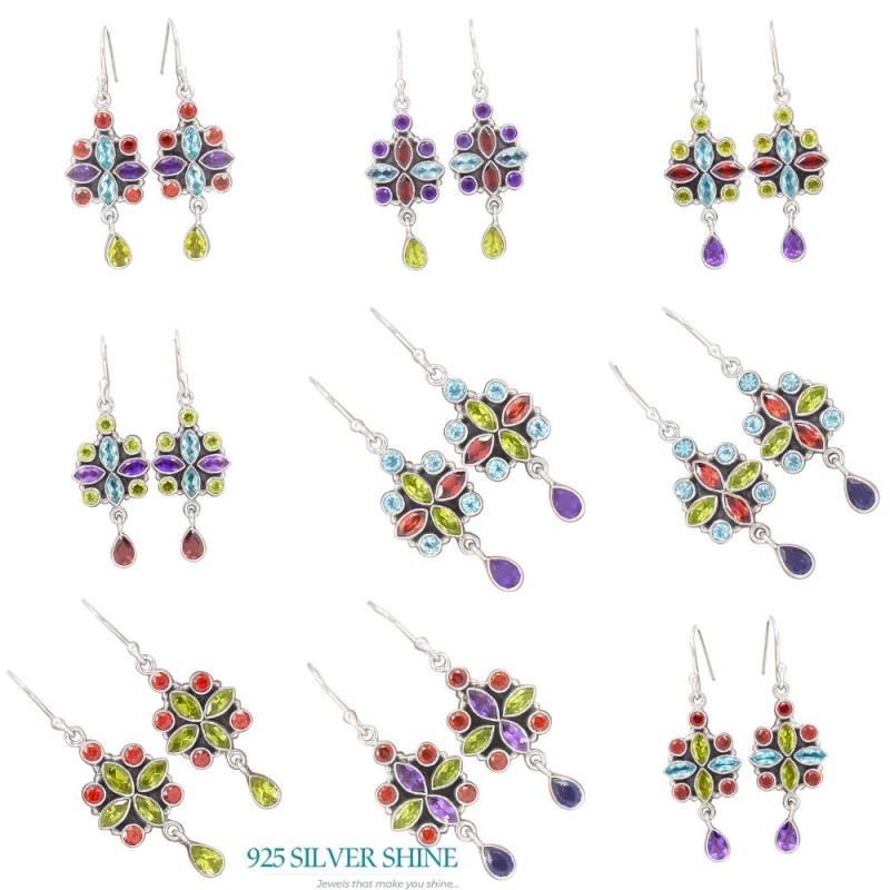 925 Sterling Silver Handmade Earrings In Multi Gemstone Jewelry 925SE2641_1
