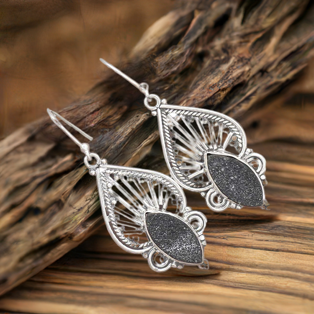 925 Sterling Silver Earrings In Natural Druzy Gemstone 925SE2643