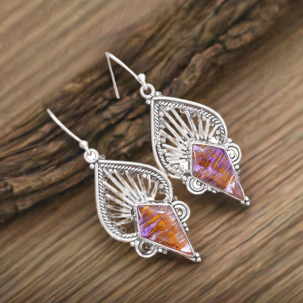 925 Sterling Silver Earrings In Genuine Cacoxenite Gemstone 925SE2645