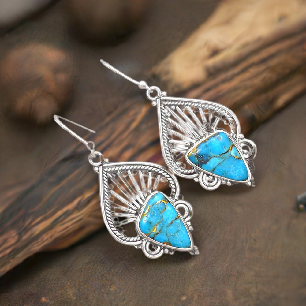 Solid 925 Silver Earrings In Natural Turquoise Gemstone 925SE2646