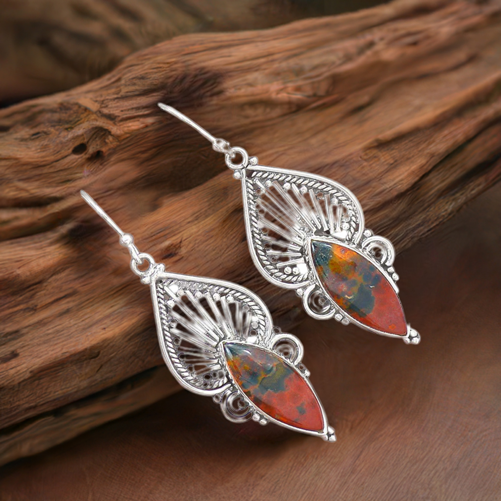 Natural Blood Stone Gemstone Earrings In 925 Sterling Silver 925SE2652