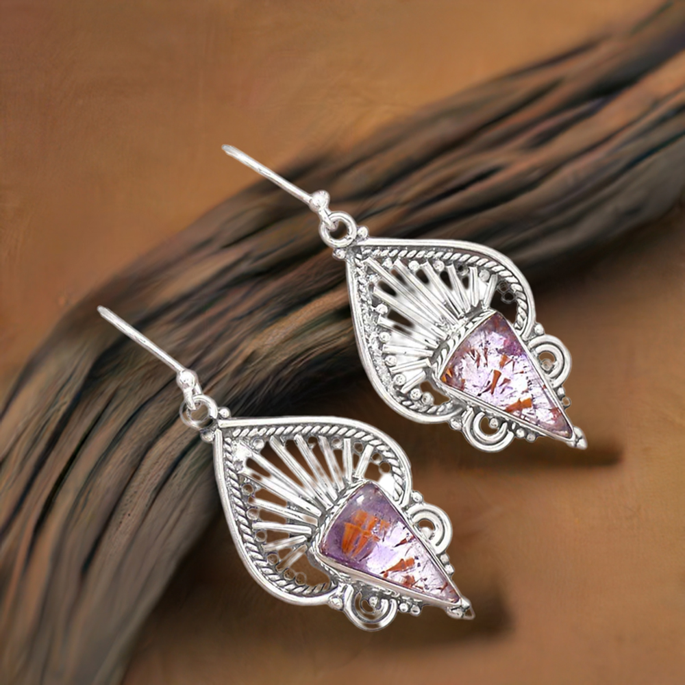 Semi Precious Cacoxenite Gemstone Earrings In 925 Sterling Silver 925SE2653