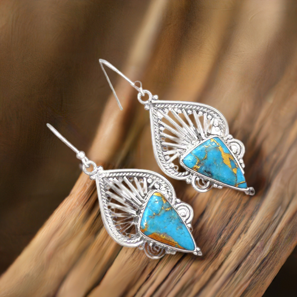 Genuine Turquoise Gemstone Earrings In 925 Sterling Silver 925SE2654