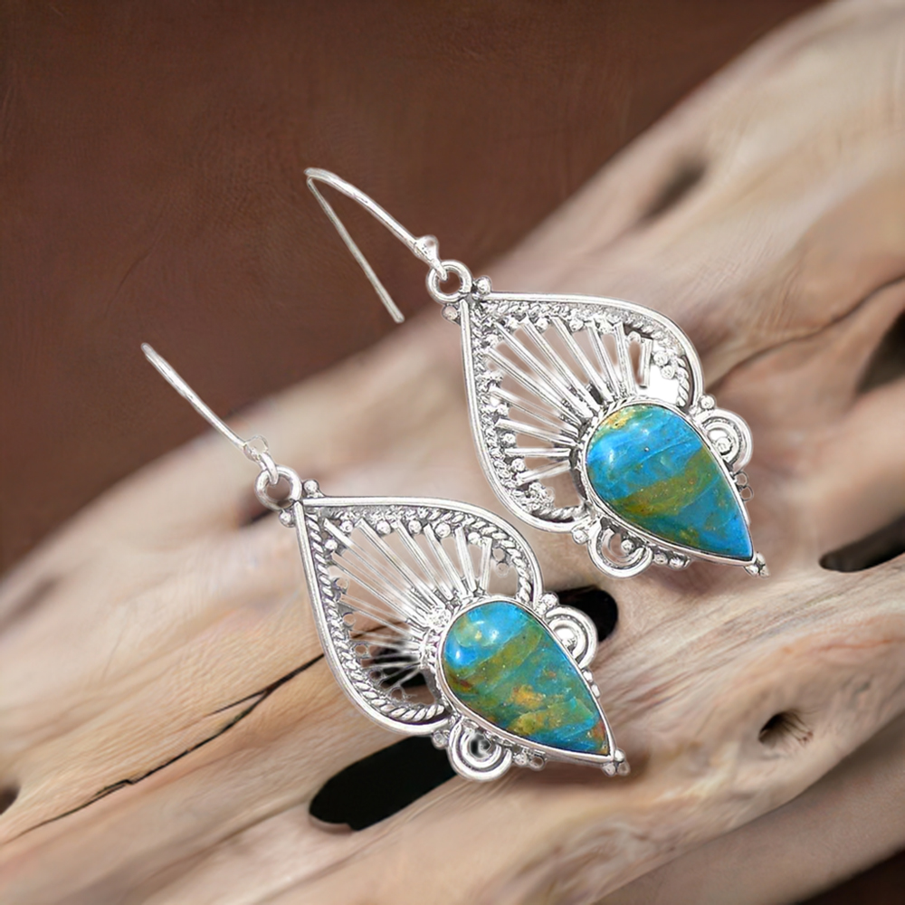 Natural Turquoise Gemstone Earrings In Solid 925 Silver 925SE2655