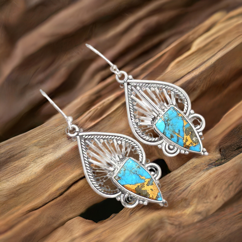 Semi Precious Turquoise Gemstone Earrings In Solid 925 Silver 925SE2656