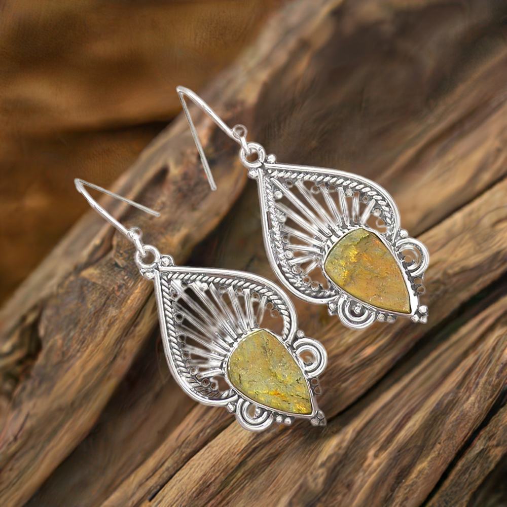 Genuine Labradorite Gemstone Earrings In Fine 925 Sterling Silver 925SE2660