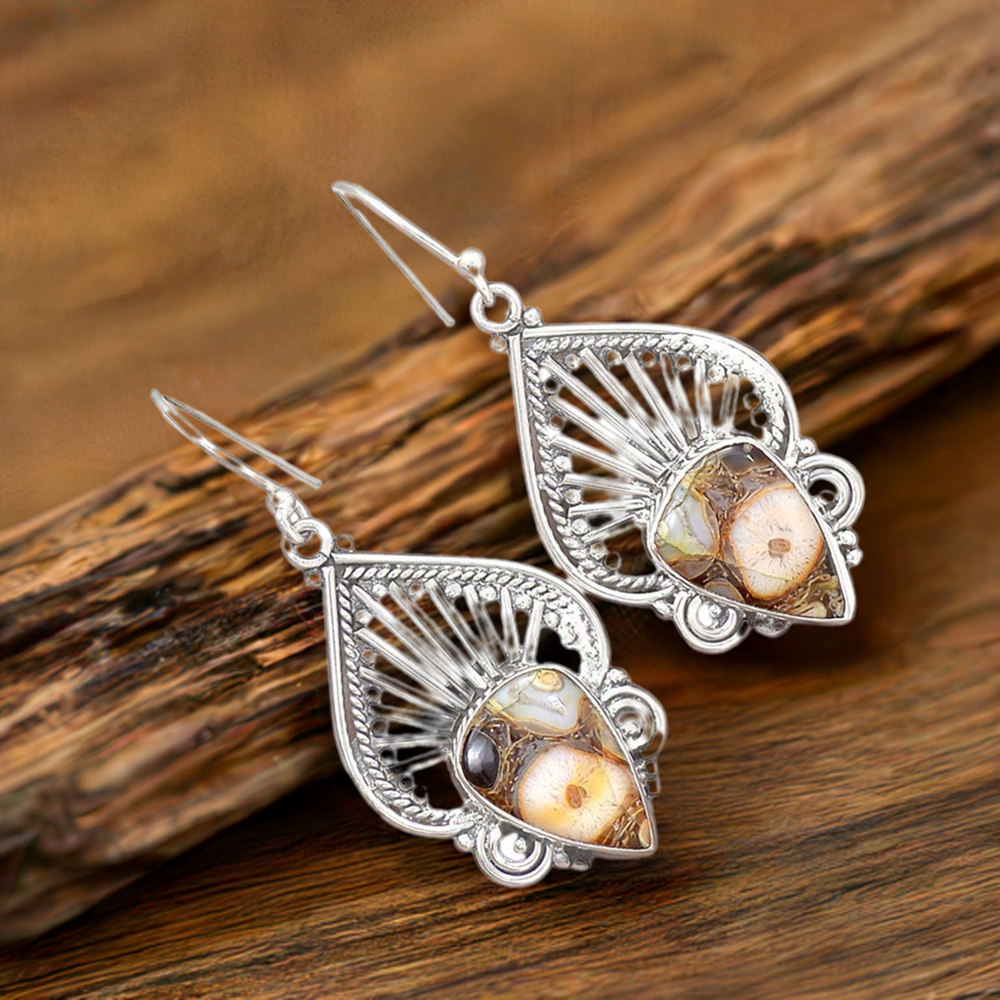 925 Sterling Silver Earrings In Natural Landscape Jasper Gemstone 925SE2661