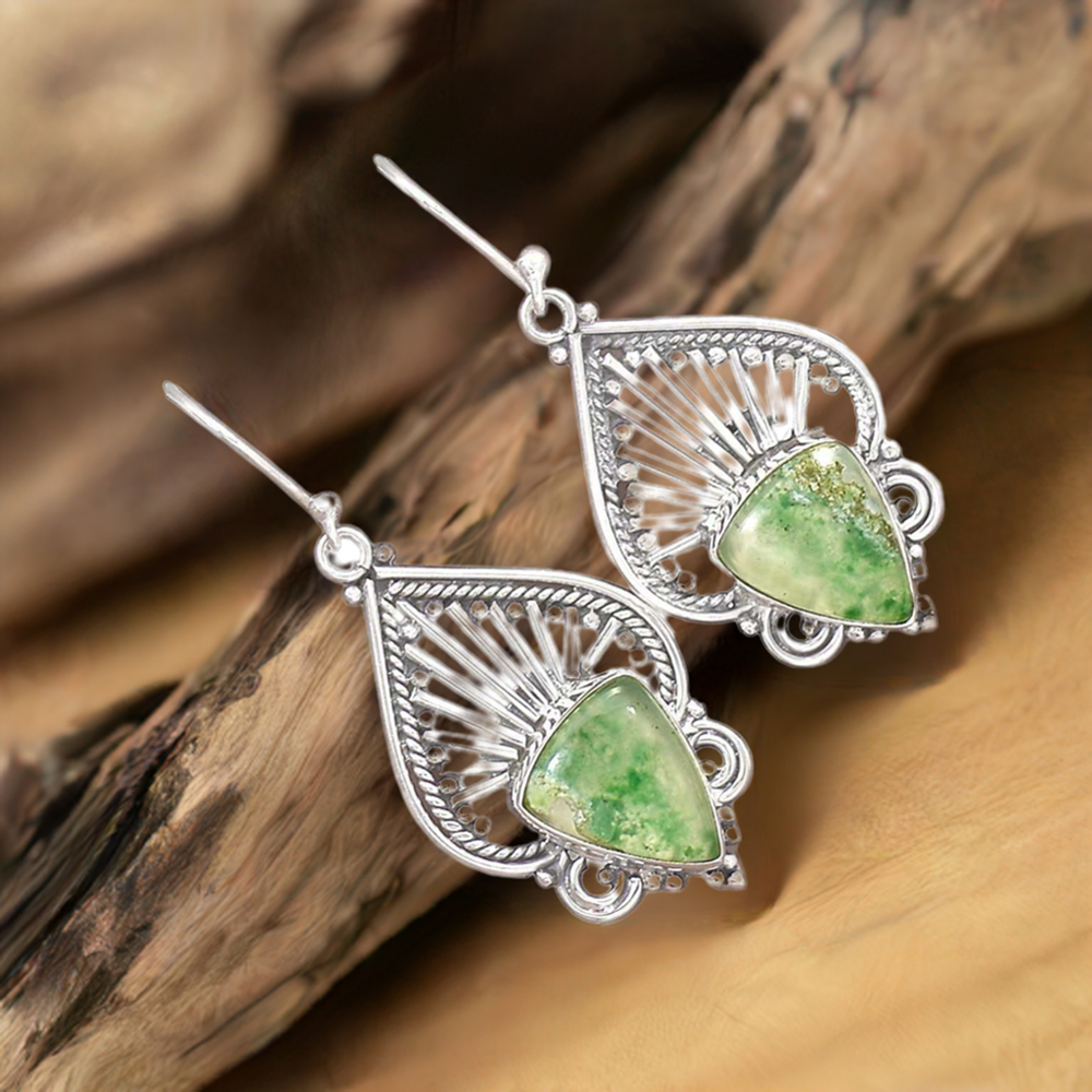 925 Sterling Silver Earrings In Semi Precious Chrysoprase Gemstone 925SE2662
