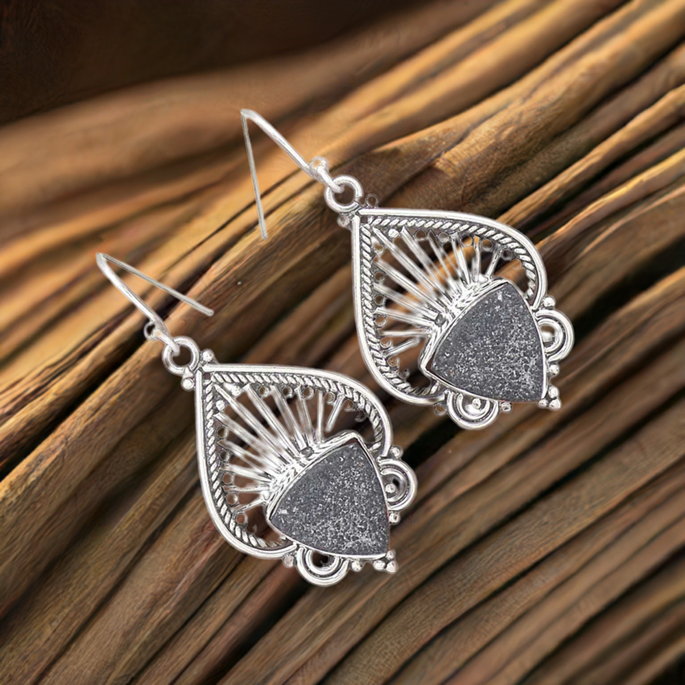 925 Sterling Silver Earrings In Genuine Druzy Gemstone 925SE2663