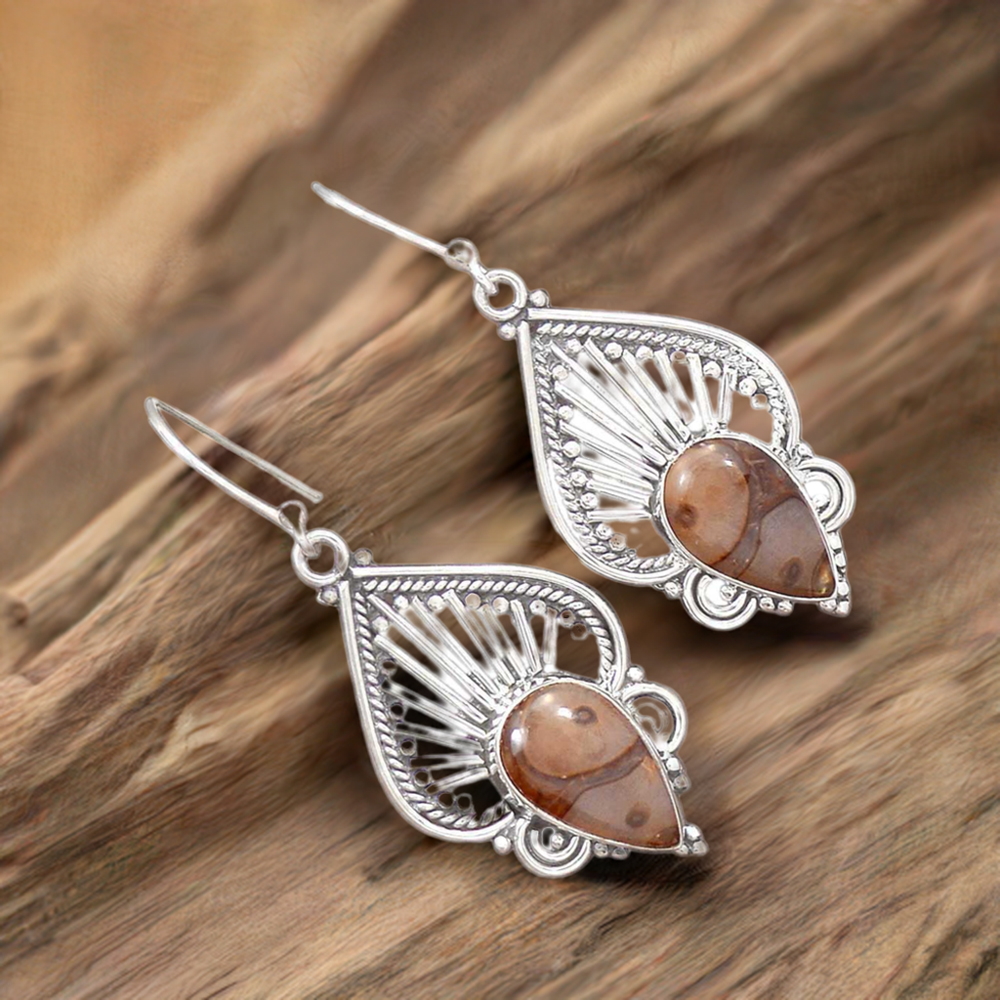 925 Sterling Silver Earrings In Natural Jasper Gemstone 925SE2664
