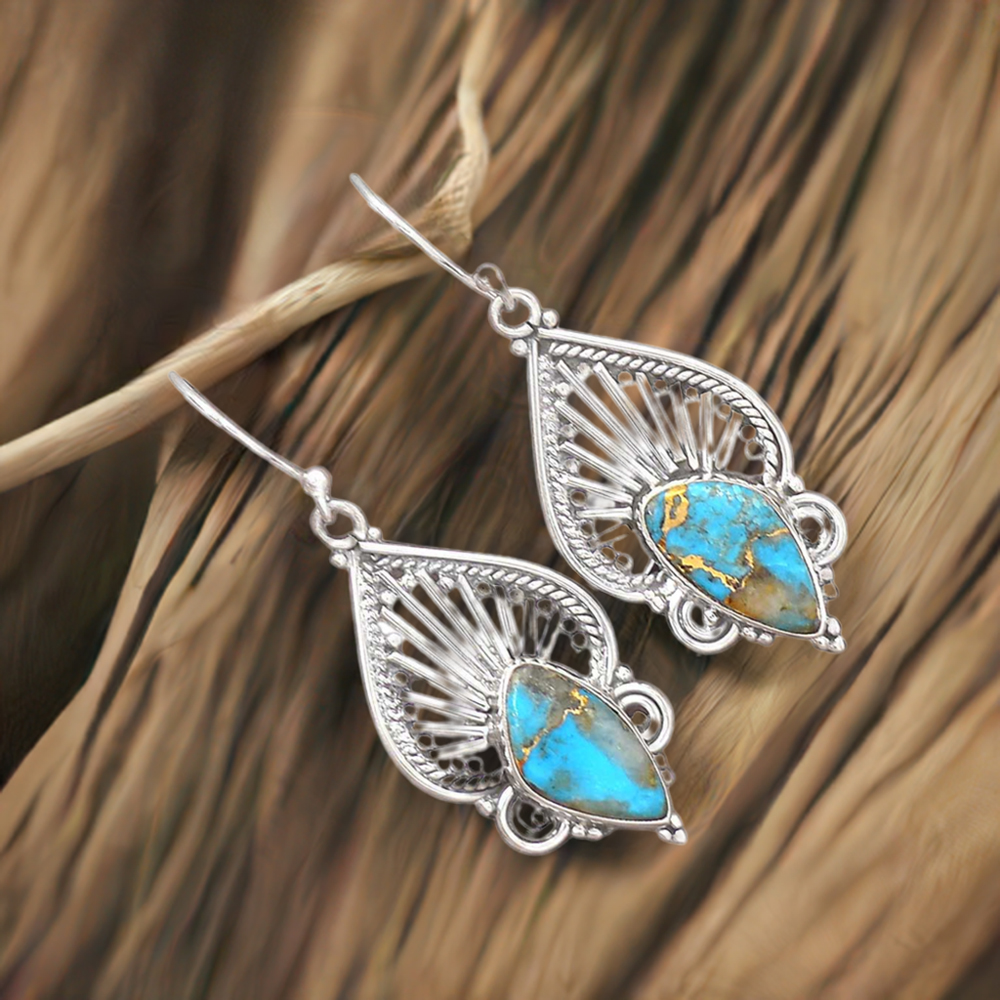 925 Sterling Silver Earrings In Semi Precious Turquoise Gemstone 925SE2665