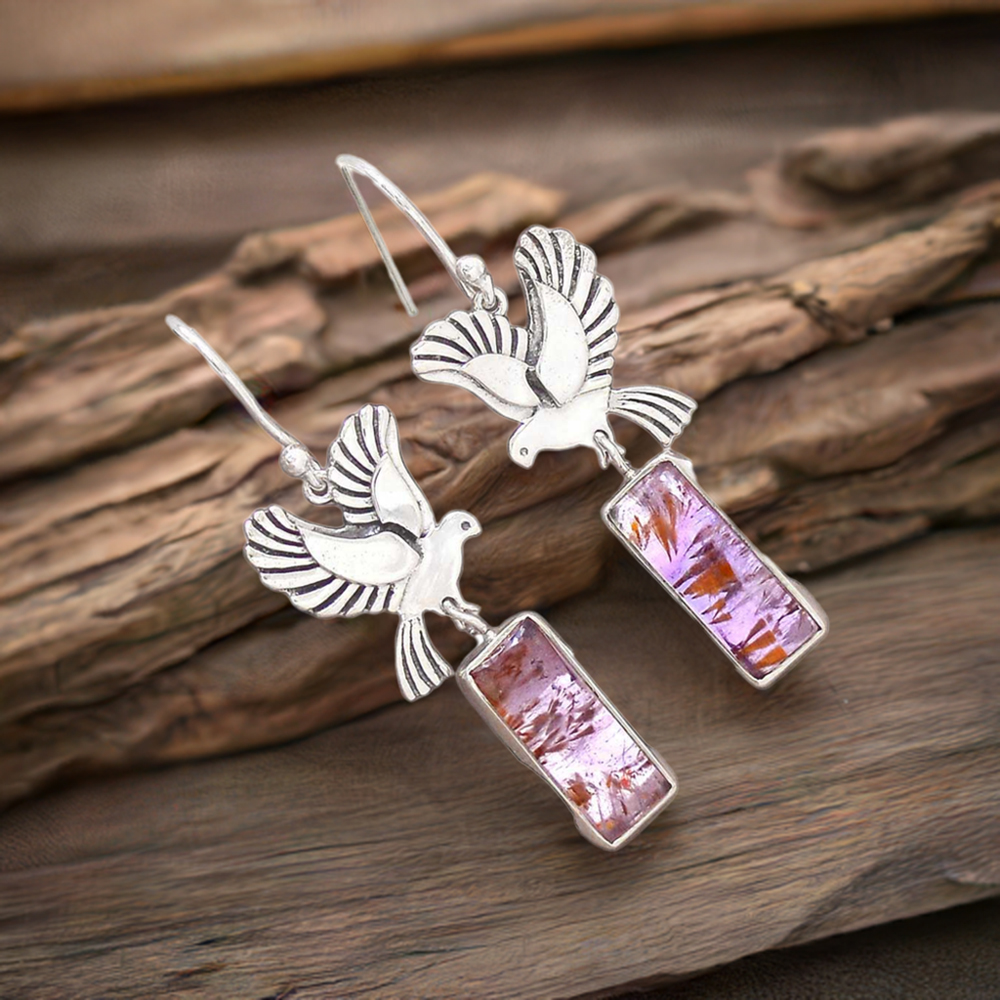 925 Sterling Silver Earrings In Semi Precious Cacoxenite Gemstone 925SE2668