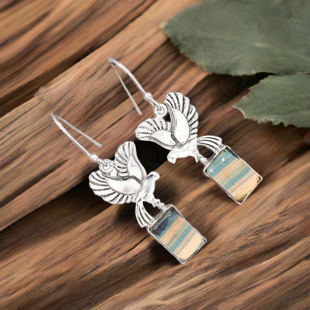 925 Sterling Silver Earrings In Natural Fluorite Gemstone 925SE2669