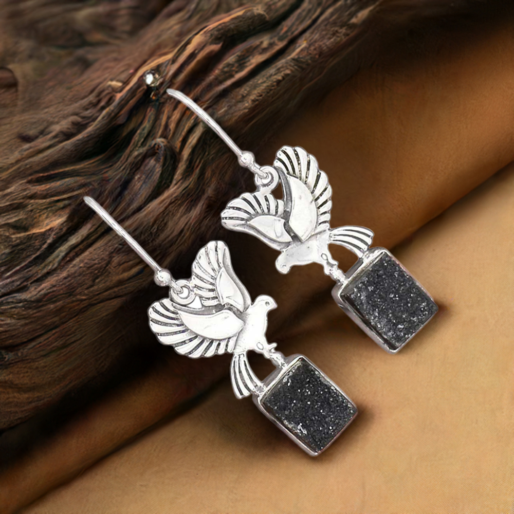 925 Sterling Silver Earrings In Genuine Druzy Gemstone 925SE2673