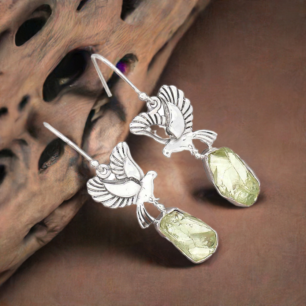 Natural Green Amethyst Gemstone Earrings In 925 Sterling Silver Jewelry 925SE2674