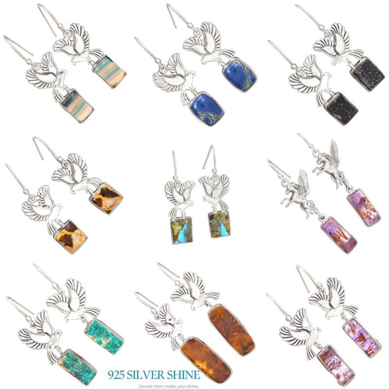 Genuine Peanut Wood Gemstone Earrings In 925 Sterling Silver Jewelry 925SE2676_2