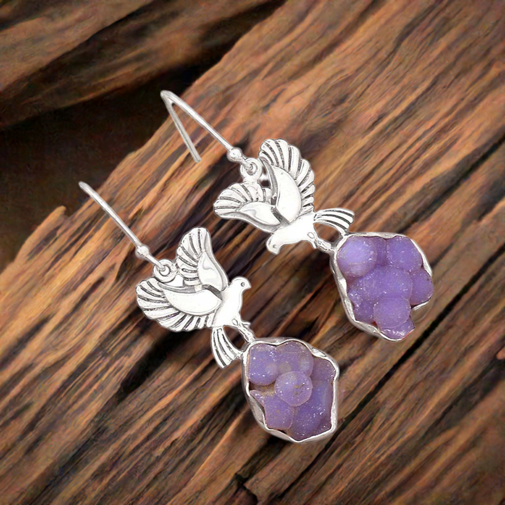 Natural Druzy Gemstone Earrings In 925 Sterling Silver Jewelry 925SE2677