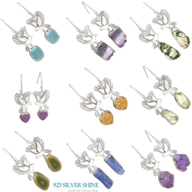 Natural Druzy Gemstone Earrings In 925 Sterling Silver Jewelry 925SE2677_3