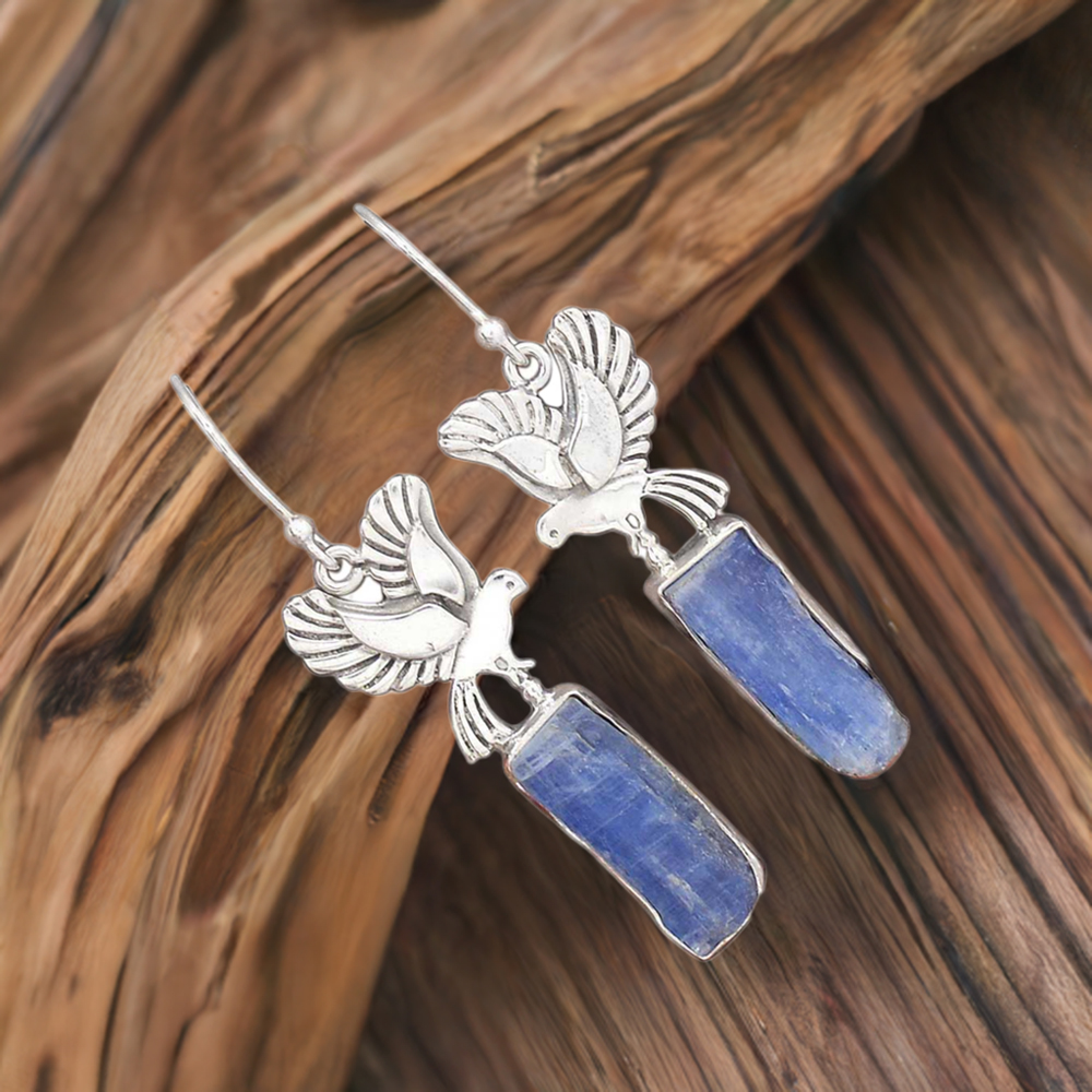 Semi Precious Kyanite Gemstone Earrings In 925 Sterling Silver Jewelry 925SE2678