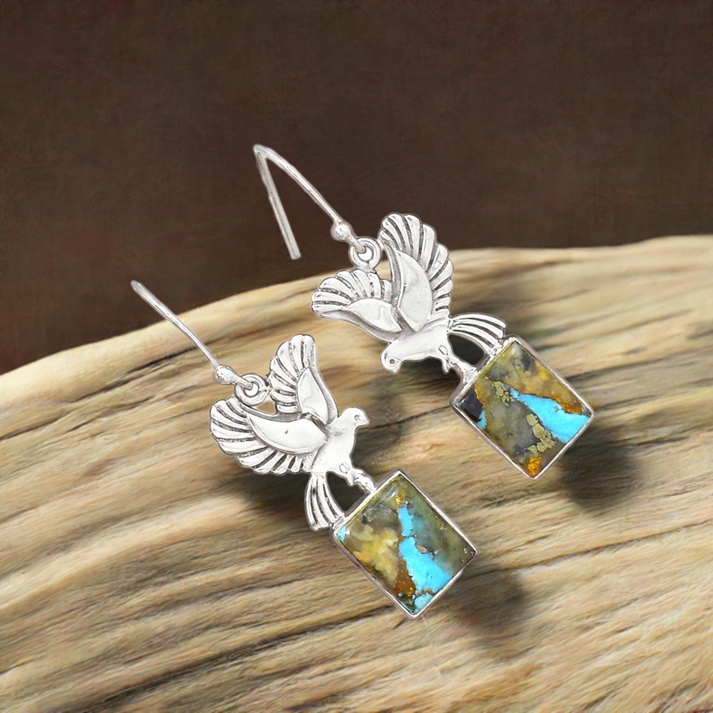 Natural Turquoise Gemstone Earrings In 925 Sterling Silver Jewelry 925SE2680
