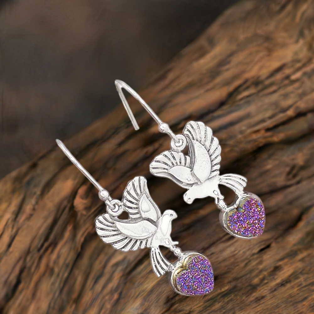 Semi Precious Druzy Gemstone Earrings In 925 Sterling Silver Jewelry 925SE2681