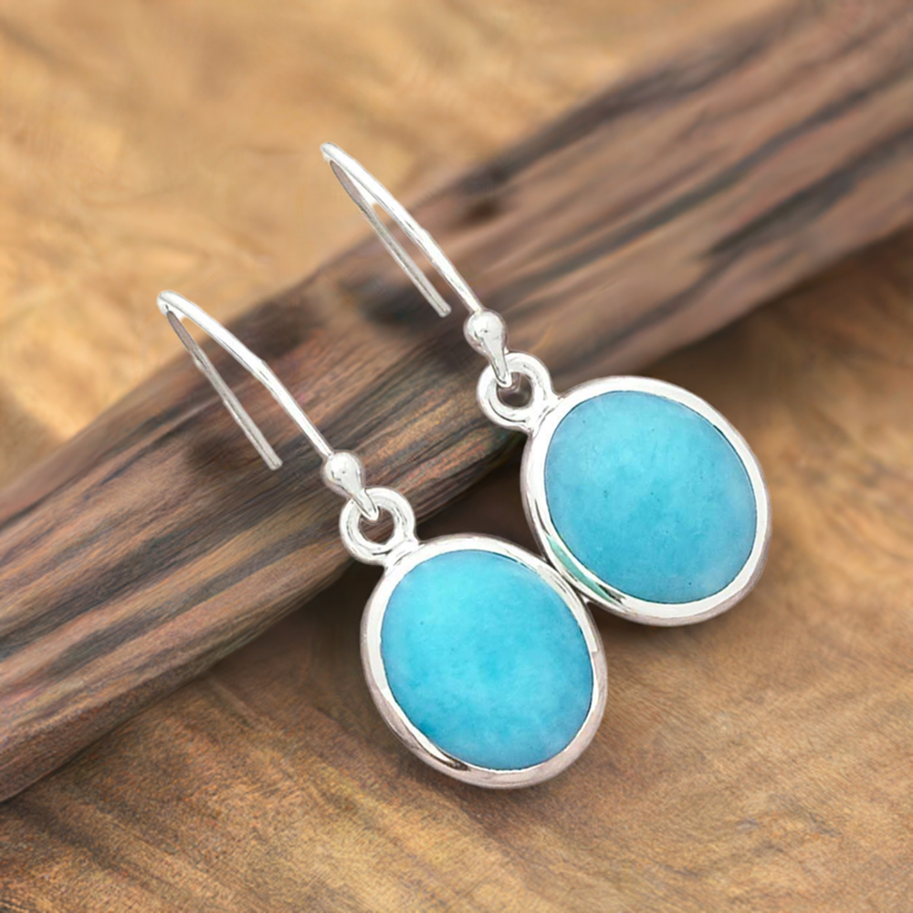 925 Sterling Silver Earrings In Blue Agate Gemstone Jewelry 925SE2685