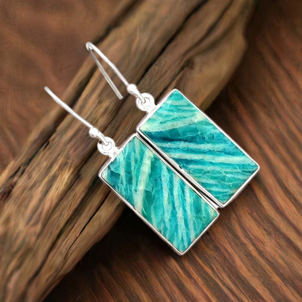 925 Sterling Silver Earrings In Amazonite Gemstone Jewelry 925SE2686