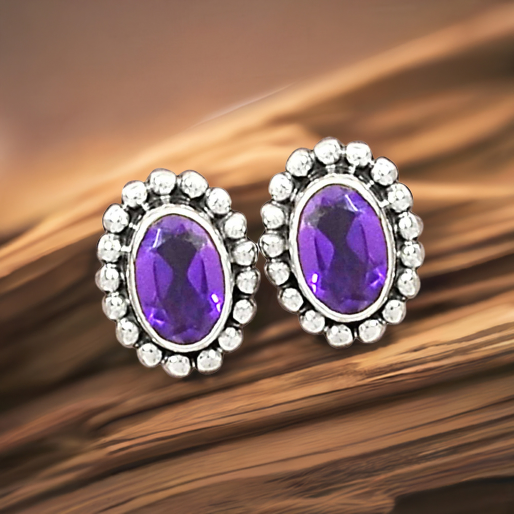 925 Sterling Silver Earrings In Amethyst Gemstone Jewelry 925SE2693