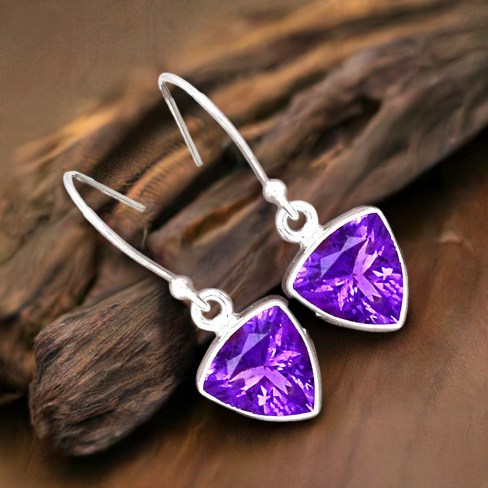 925 Sterling Silver Earrings In Amethyst Gemstone Jewelry 925SE2695