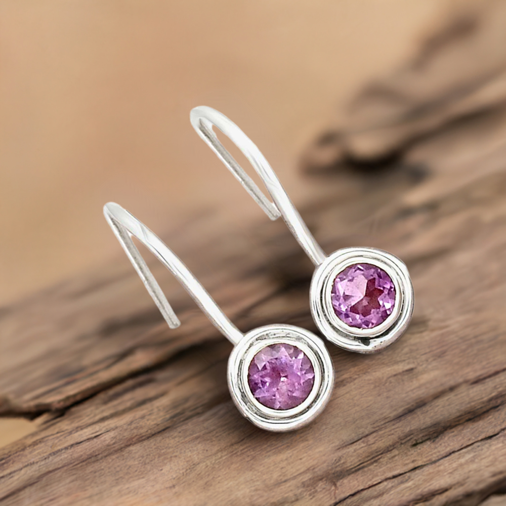 925 Sterling Silver Earrings In Amethyst Gemstone Jewelry 925SE2696