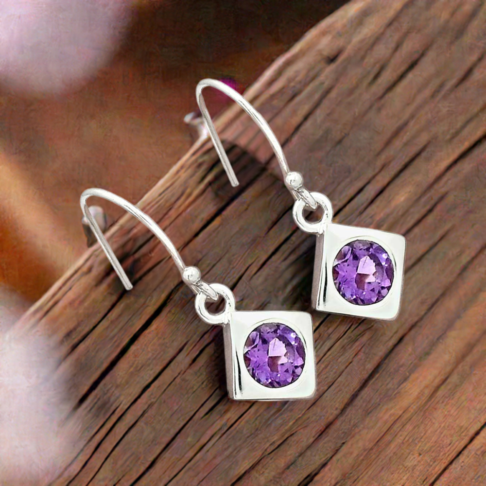 925 Sterling Silver Earrings In Amethyst Gemstone Jewelry 925SE2697