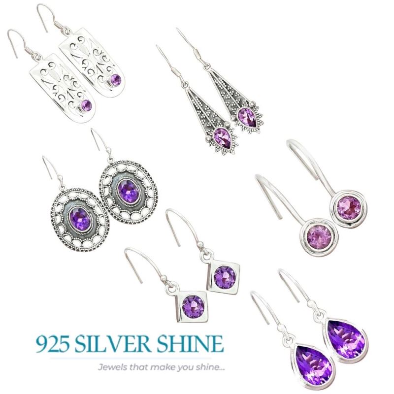 925 Sterling Silver Earrings In Amethyst Gemstone Jewelry 925SE2697_3
