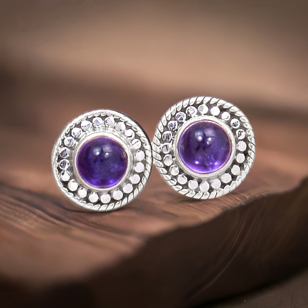 925 Sterling Silver Handmade Earrings In Amethyst Gemstone Jewelry 925SE2698