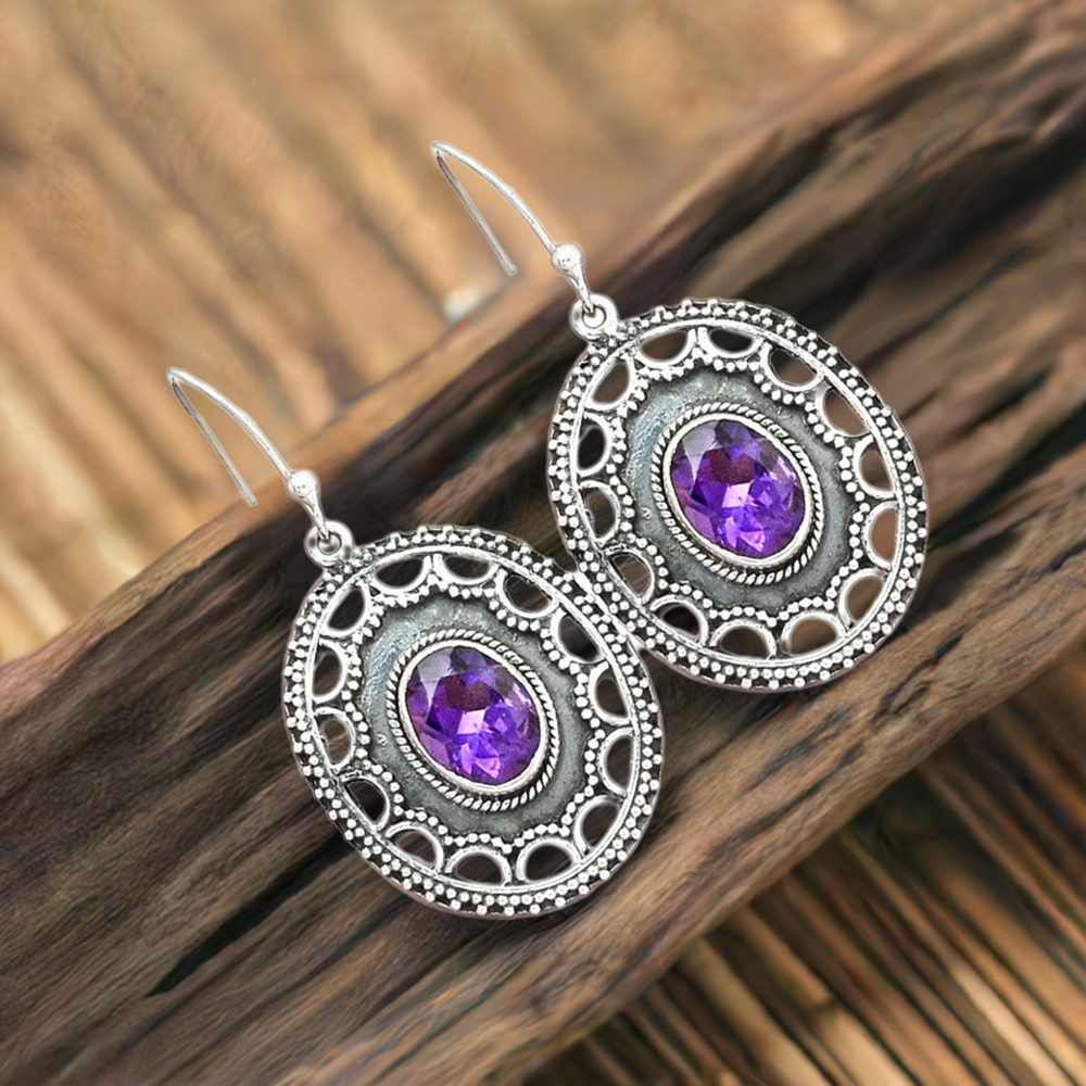 925 Sterling Silver Handmade Earrings In Amethyst Gemstone Jewelry 925SE2699