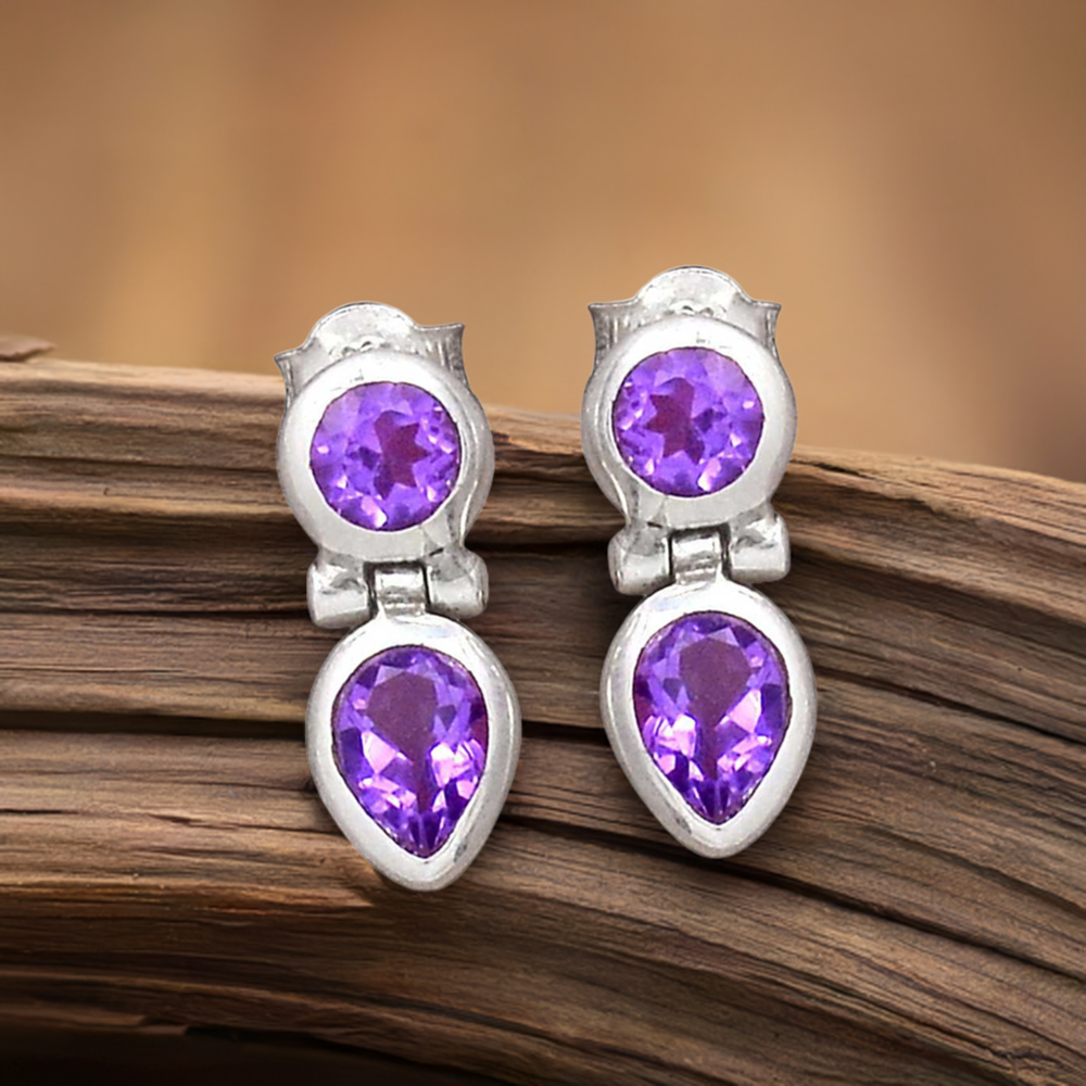 925 Sterling Silver Handmade Earrings In Amethyst Gemstone Jewelry 925SE2701