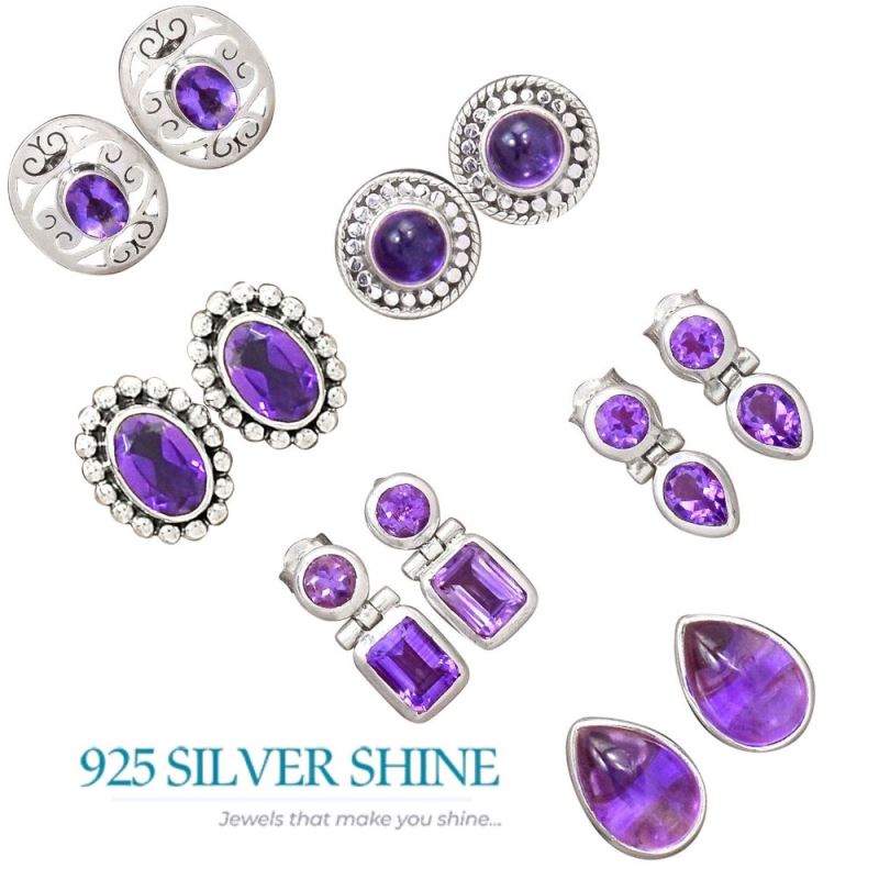 925 Sterling Silver Handmade Earrings In Amethyst Gemstone Jewelry 925SE2701_3
