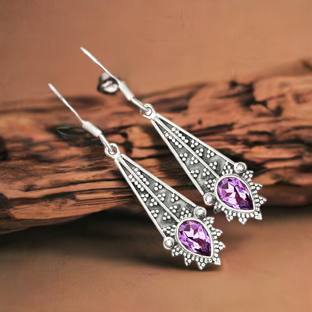 925 Sterling Silver Earrings In Amethyst Gemstone Jewelry 925SE2704
