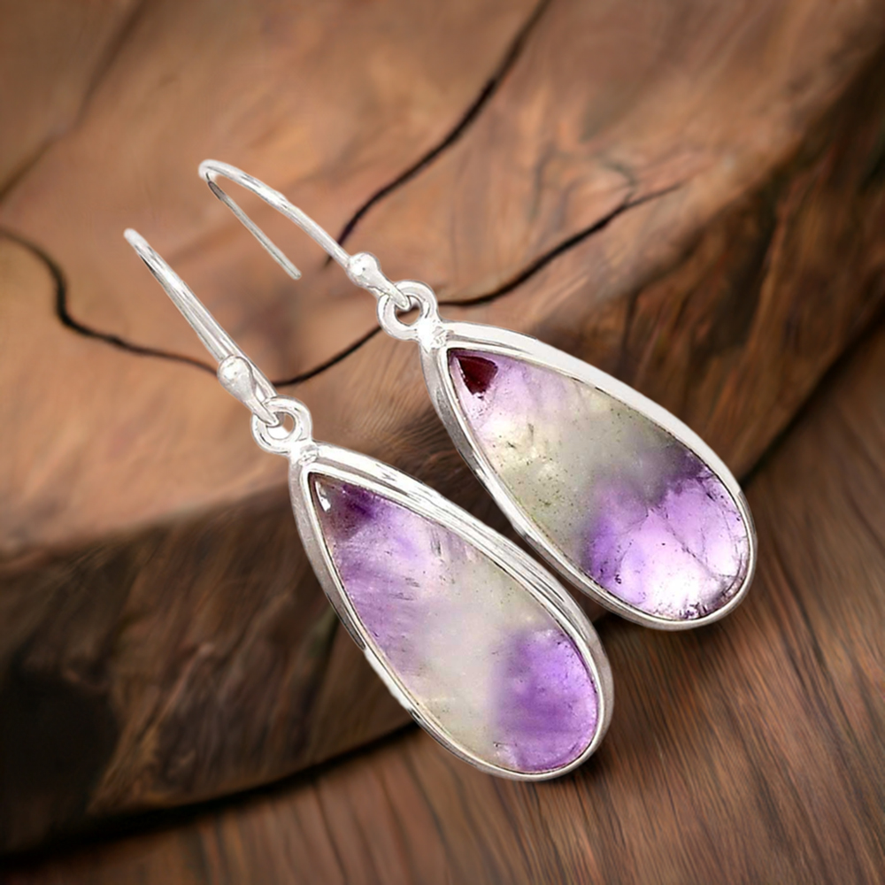 925 Sterling Silver Earrings In Amethyst Lace agate Gemstone Jewelry 925SE2705